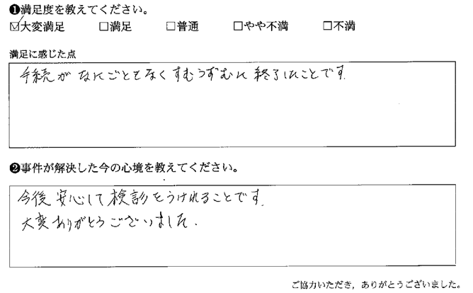 手続がなにごともなくすむうずに終了したことです