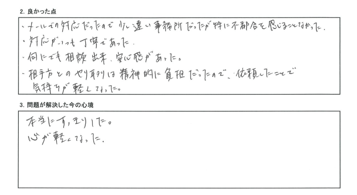 相手方とのやり取りを依頼できて気持ちが軽くなりました