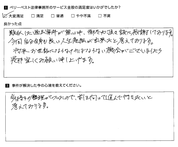 類似した過去案件が無い中、御尽力頂き誠に感謝しております。