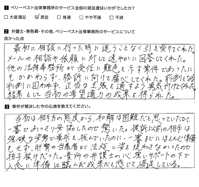 メールの相談や依頼に対して速やかに回答してくれた